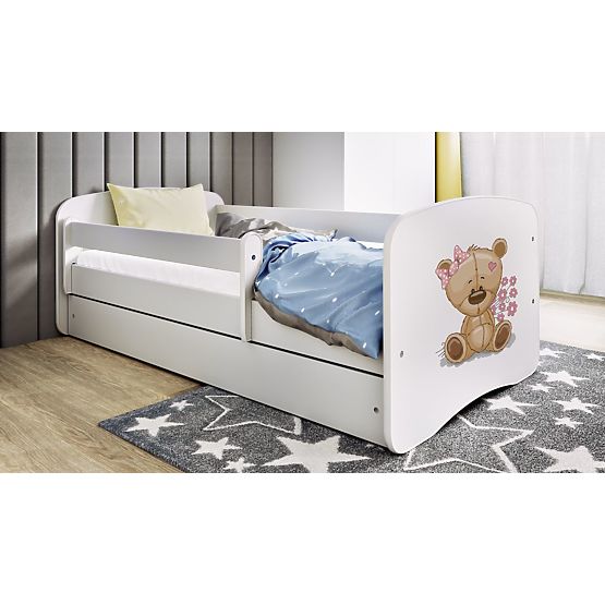 Pat pentru copii cu barieră Ourbaby - Méďa - alb