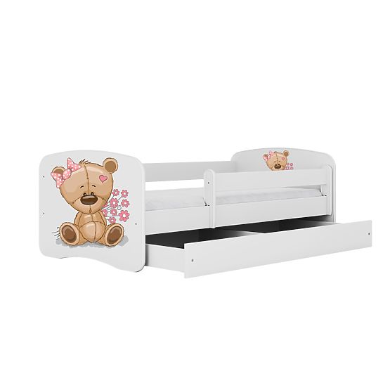 Pat pentru copii cu barieră Ourbaby - Méďa - alb