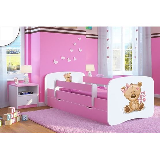 Pat pentru copii cu barieră Ourbaby - Méďa - roz