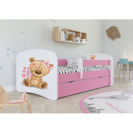 Pat pentru copii cu barieră Ourbaby - Méďa - roz
