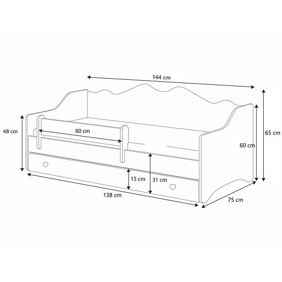 Pat pentru copii EMMA cu sertar și barieră 140x70 gri