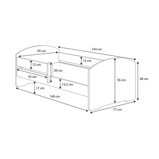 Pat pentru copii MAX cu sertar și barieră 140x70