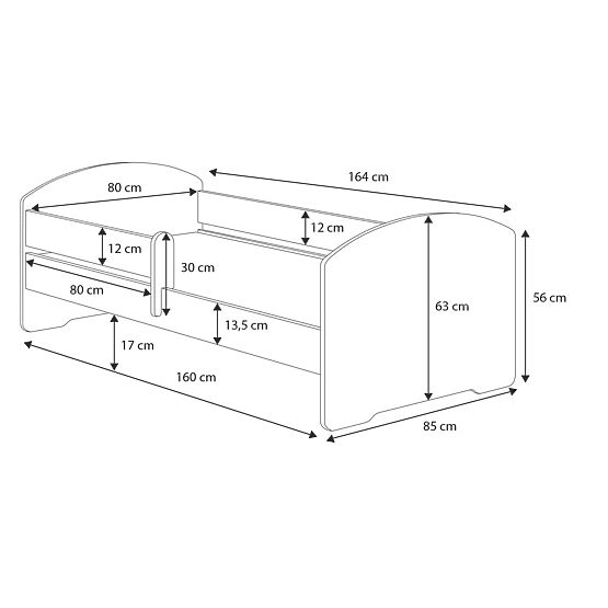 Pat pentru copii MAX cu sertar și barieră 160x80