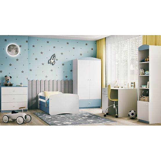 Pat pentru copii cu barieră Ourbaby - albastru-alb