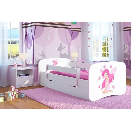 Pat pentru copii cu barieră Ourbaby - Zâna Leonka - alb