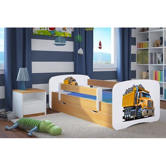 Pat pentru copii Ourbaby cu sina de siguranta-cu un motiv camion