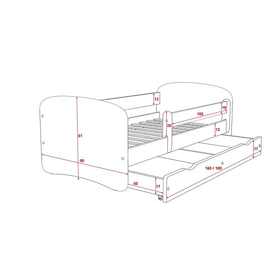 Pat pentru copii ourbaby cu sina de siguranta-cu un motiv nuc-alb 