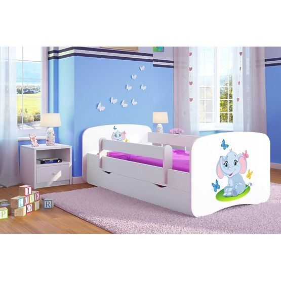 Pat pentru copii Ourbaby cu sina de siguranta-elefant-alb