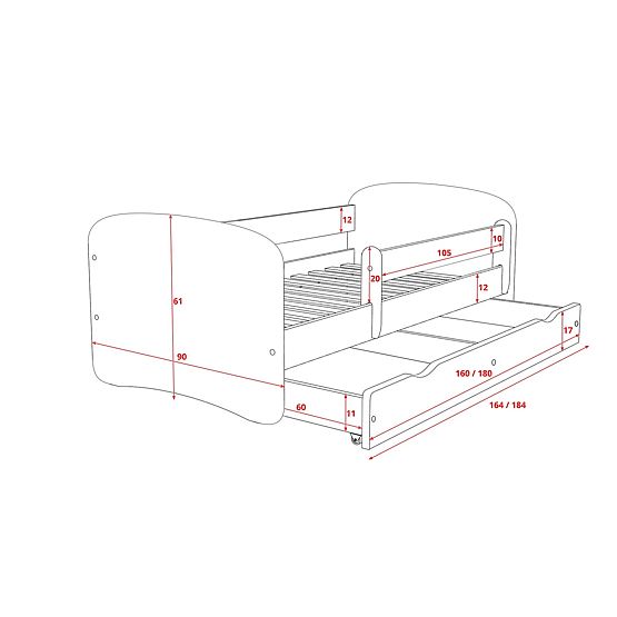 Pat pentru copii Ourbaby cu sina de siguranta-nuanta fina de nuc