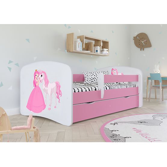 Pat pentru copii cu barieră Ourbaby - Prințesă cu ponei