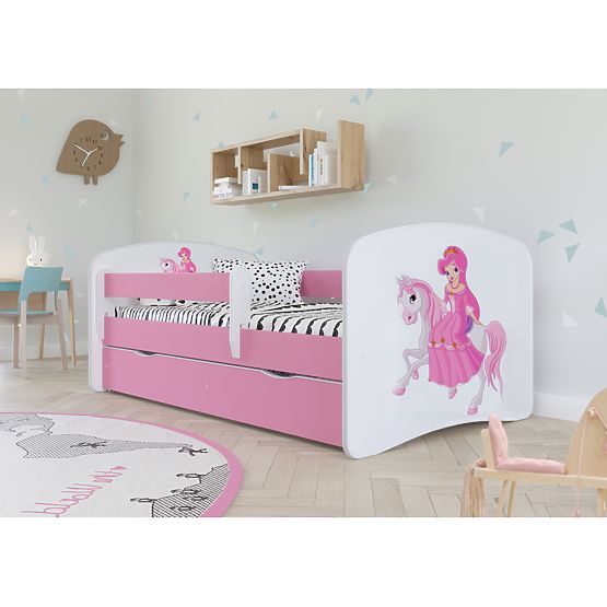 Pat pentru copii cu barieră Ourbaby - Prințesă cu ponei