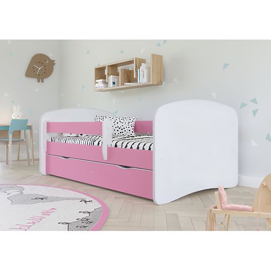 Pat pentru copii cu bariera Ourbaby - roz-alb
