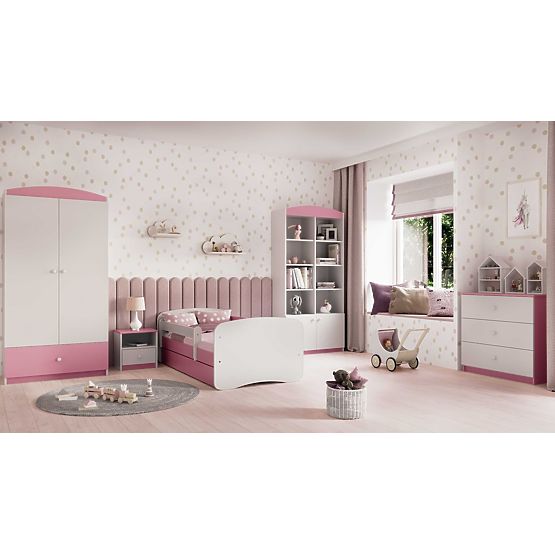 Pat pentru copii cu bariera Ourbaby - roz-alb