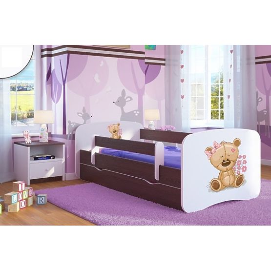 Pat pentru copii ourbaby cu sina de siguranta-ursulet-nuc inchis