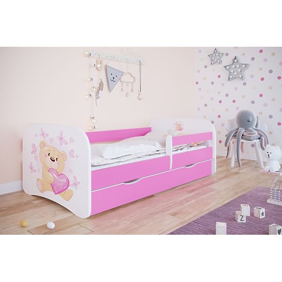 Pat pentru copii cu barieră Ourbaby - Ursuleț - roz