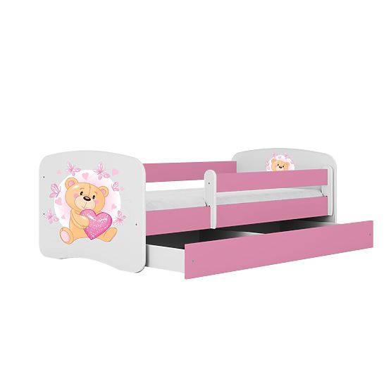 Pat pentru copii cu barieră Ourbaby - Ursuleț - roz