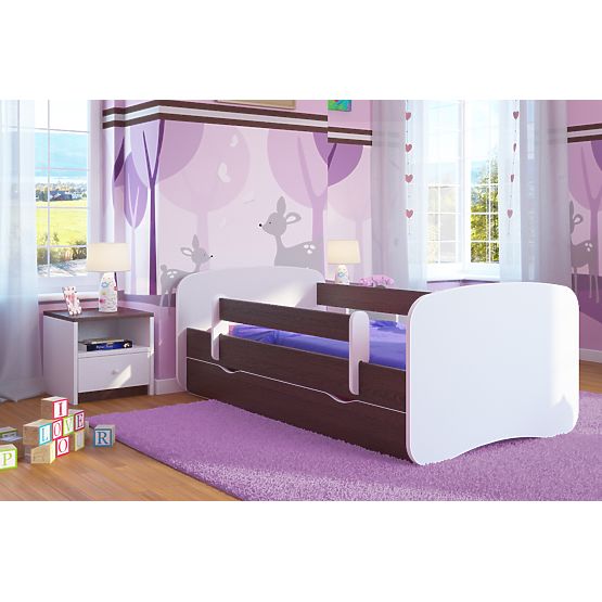 Pat pentru copii Ourbaby cu sina de siguranta-wenge-alb