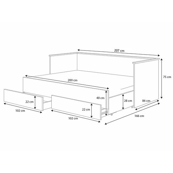 Pat pliant HELIOS 200x80 cm - alb