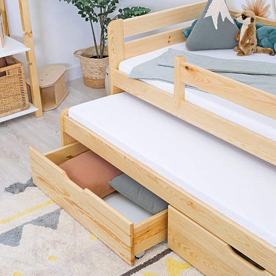 Pat pentru copii cu pat suplimentar și barieră Praktik - natural
