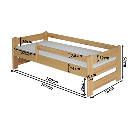 Patul pentru copil cu șină de siguranță - Alder