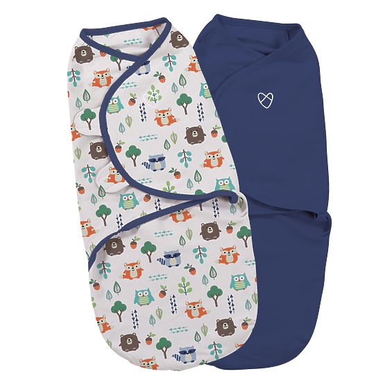 Pătură de înfășat SWADDLEME S albastră / motiv pădure 2 bucăți