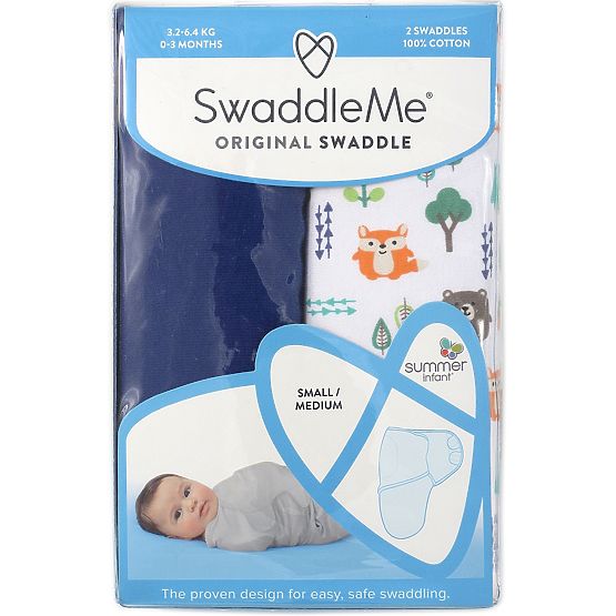 Pătură de înfășat SWADDLEME S albastră / motiv pădure 2 bucăți