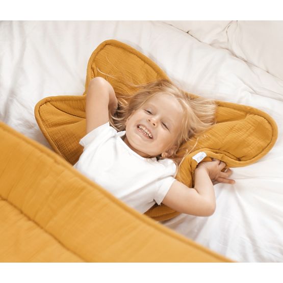 Pătură și pernă de muselină cu umplutură 100x135 + 40x60 - muștar