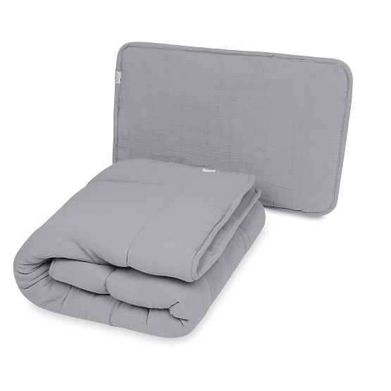 Pătură și pernă de muselină cu umplutură 100x135 + 40x60 - gri închis