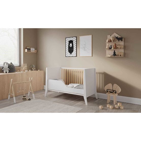 Pătuț pentru copii Cosmo Scandi 120x60 alb-natural