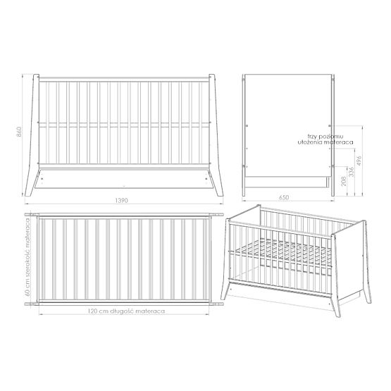 Pătuț pentru copii Cosmo Scandi 120x60 alb-natural