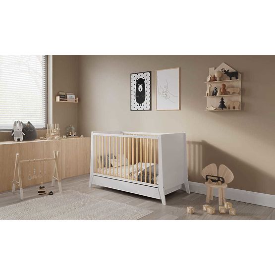 Pătuț pentru copii Cosmo Scandi 120x60 alb-natural