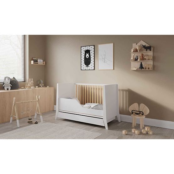 Pătuț pentru copii Cosmo Scandi 120x60 alb-natural