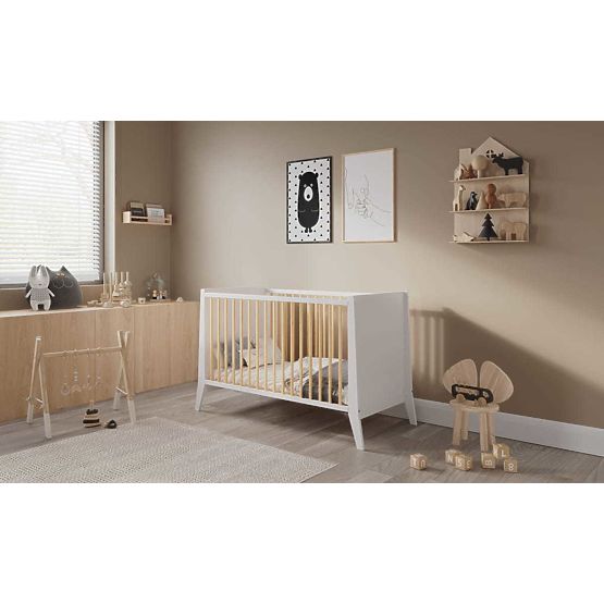 Pătuț pentru copii Cosmo Scandi 120x60 alb-natural
