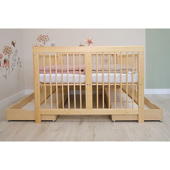 Pătuț din lemn pentru gemeni Ourbaby - natural