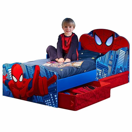 Pat pentru copii Spiderman cu lumină și spațiu de depozitare