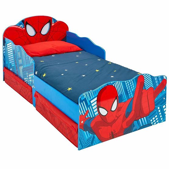 Pat pentru copii Spiderman cu lumină și spațiu de depozitare
