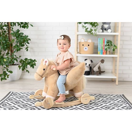 Pegas Legănat Bej cu Scaun și Roți