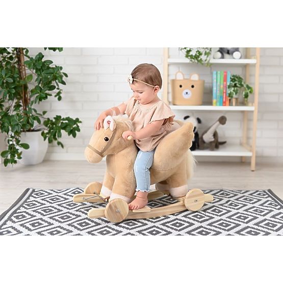 Pegas Legănat Bej cu Scaun și Roți