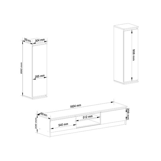 Perete de living CLP - set de mobilier vitrină + dulap TV alb