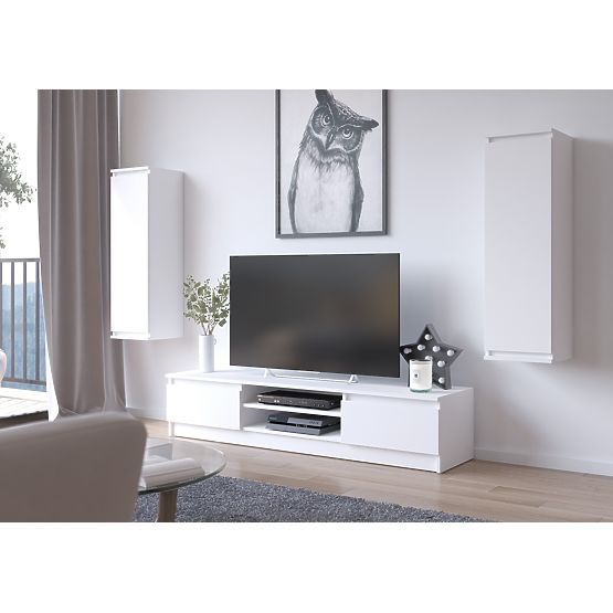 Perete de living CLP - set de mobilier vitrină + dulap TV alb