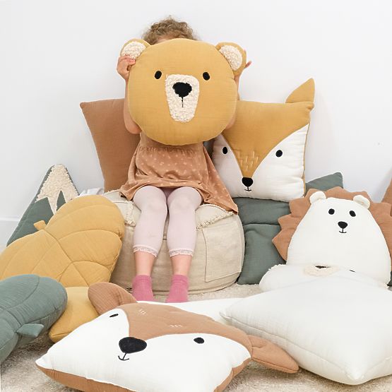 Pernă muselină Ourbaby Ø 35 cm Urs - muștar