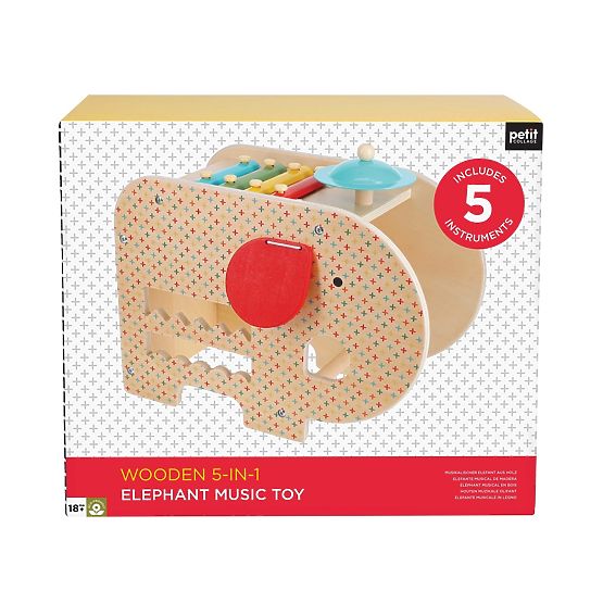 Petit Collage Elefant muzical din lemn 5 în 1