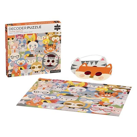Petit Collage Puzzle animale 100 buc cu ochelari 3D