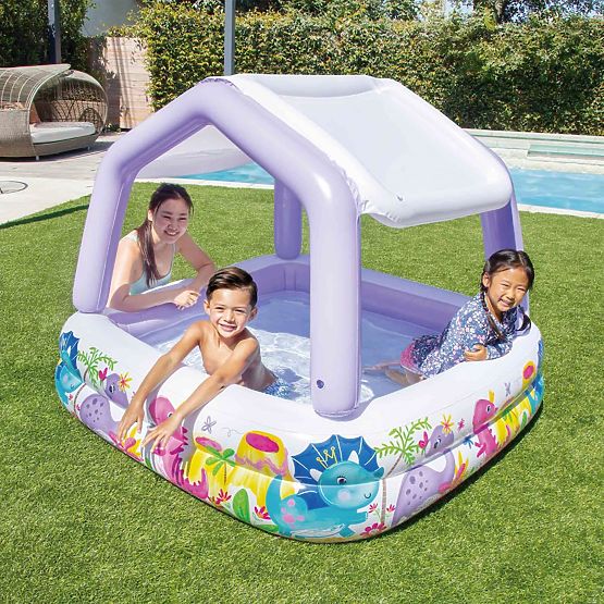 Piscină gonflabilă cu acoperiș pentru copii mov INTEX 57470-DINO