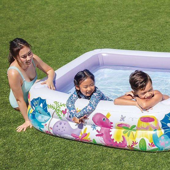 Piscină gonflabilă cu acoperiș pentru copii mov INTEX 57470-DINO