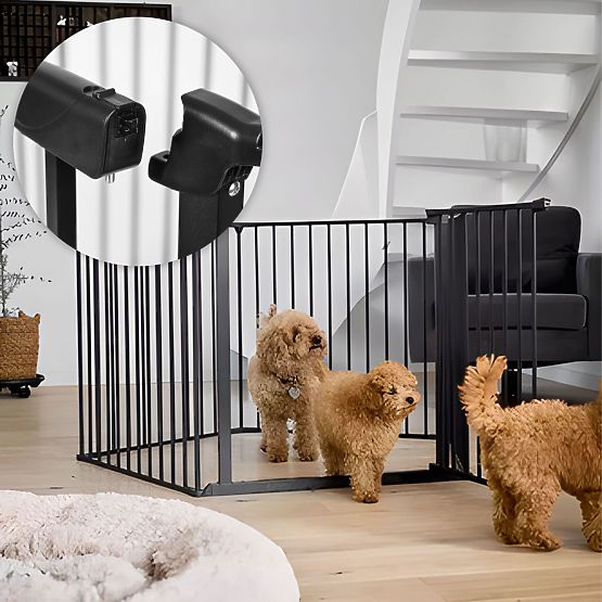 Poartă, țarc, barieră de protecție pentru copii și animale, 5 panouri, 60 cm, metal, negru, ECOTOYS