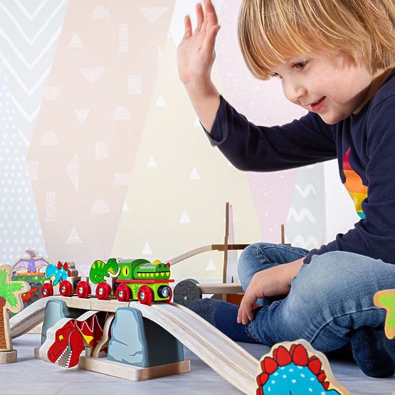 Podul feroviar Bigjigs cu T-Rex