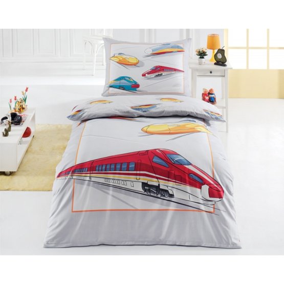 Set de lenjerie de pat pentru copii- Trenuri de viteză