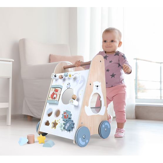 Premergător din lemn pentru copii cu elemente mobile ECOTOYS