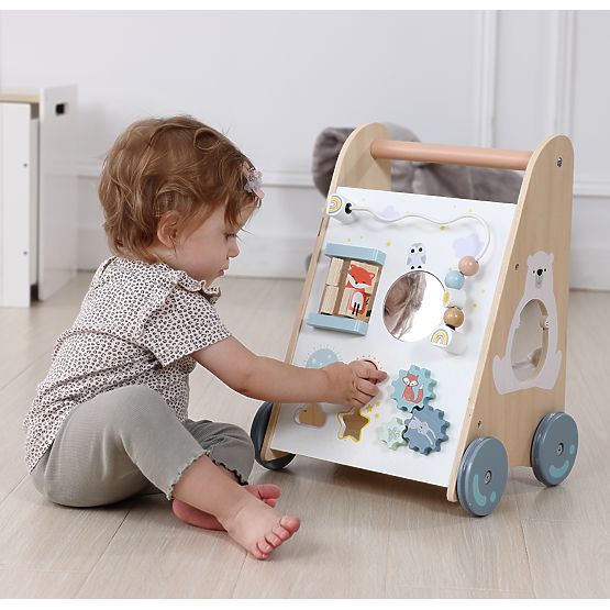 Premergător din lemn pentru copii cu elemente mobile ECOTOYS